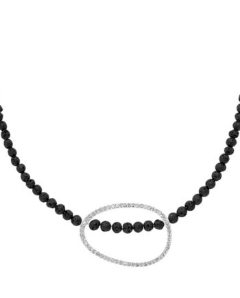 Halskæde Med Lavasten Og Sølv Vedhæng Med Glitrende Glaskrystaller