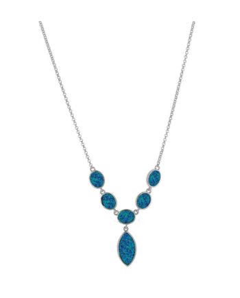 Athena Opal Halskæde Med Blå Opal Sten  925 Sterling Sølv   Rhodium Belægning