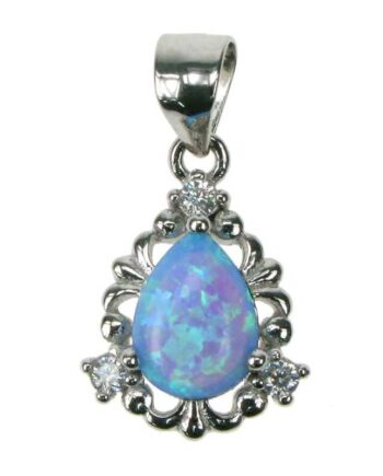 Dråbe Opal Smykke Vedhæng Med Blå Opal Sten  925 Sterling Sølv  Zirkonia   Rhodium Belægning
