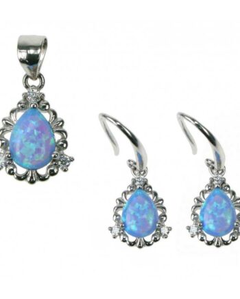 Dråbe Opal Smykkesæt Med øreringe Og Vedhæng Med Blå Opal Sten  925 Sterling Sølv  Zirkonia   Rhodium Belægning