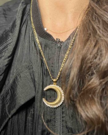 Halskæde  Moonstone 50 Cm Kæde 18 Karat Forgyldning Med Zirkoner