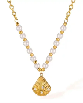 Oyster Halskæde Med Perler Og   ædelstål