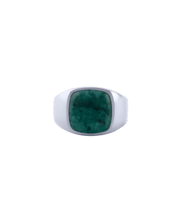 Ix Cushion Signet Ring Green Marble Silver