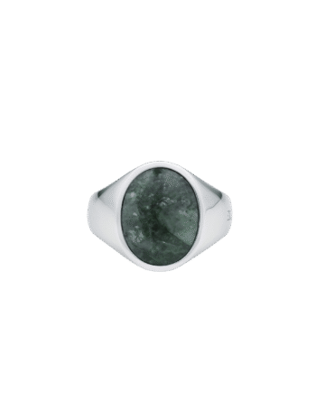 Ix Oval Signet Ring Green Marble Silver