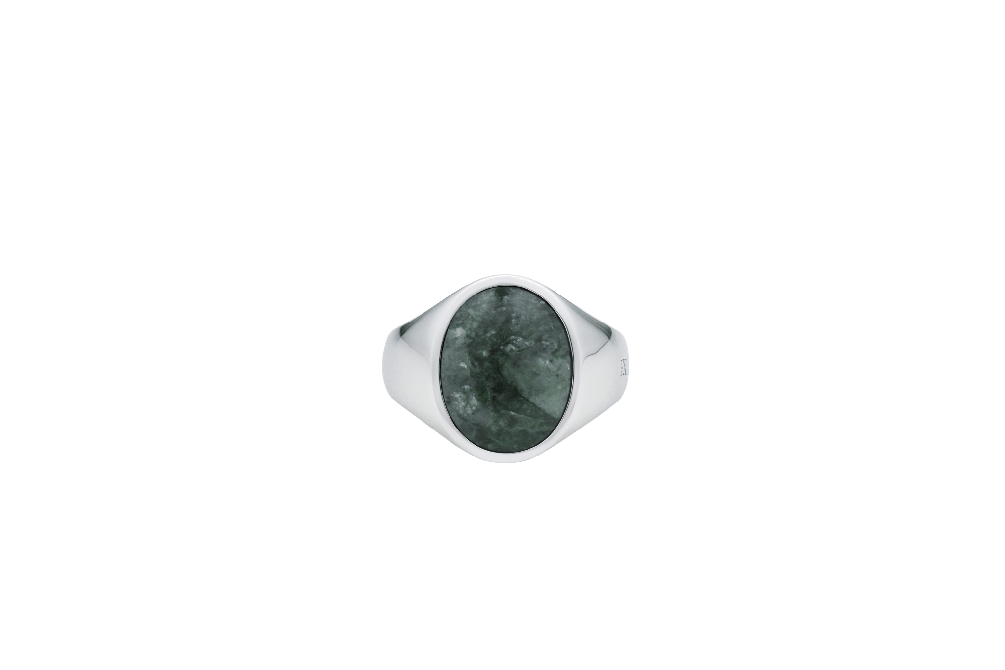 Ix Oval Signet Ring Green Marble Silver
