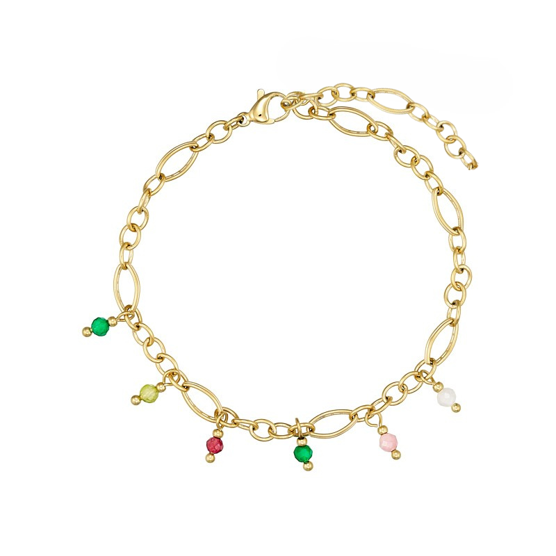 Ankelkæde Med ædelsten   Stål  Belagt Med 14   Guld