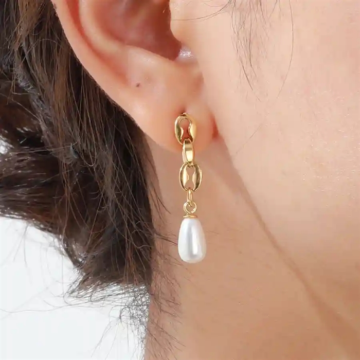 Elegant Link Pearl Drop   Forgyldt ørering Med Perle  Pr  Stk