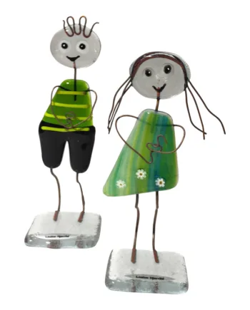 Glasfigurer Børn   Grønne Farver  Unik Håndlavet Sæt Dreng Og Pige Til Pynt  Kr  339 -