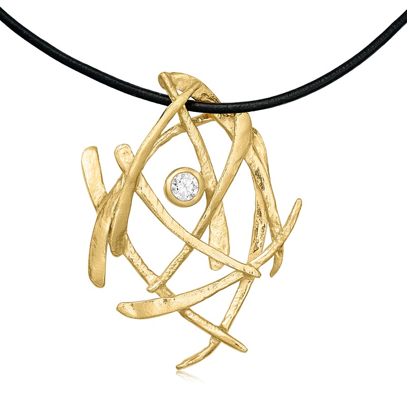 Halssmykke   Forgyldt Sølv Med Smuk Zirkonia