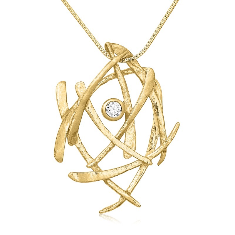 Halssmykke   Forgyldt Sølv Med Smuk Zirkonia