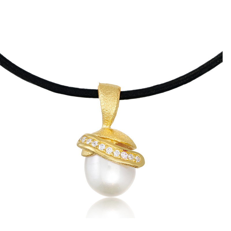 Halssmykke   Forgyldt Sølv Med Zirkonia