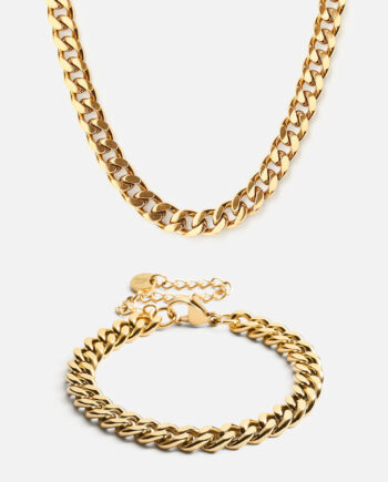 Panser Facet Halskæde   Armbånd 18k Guldbelagt 6mm