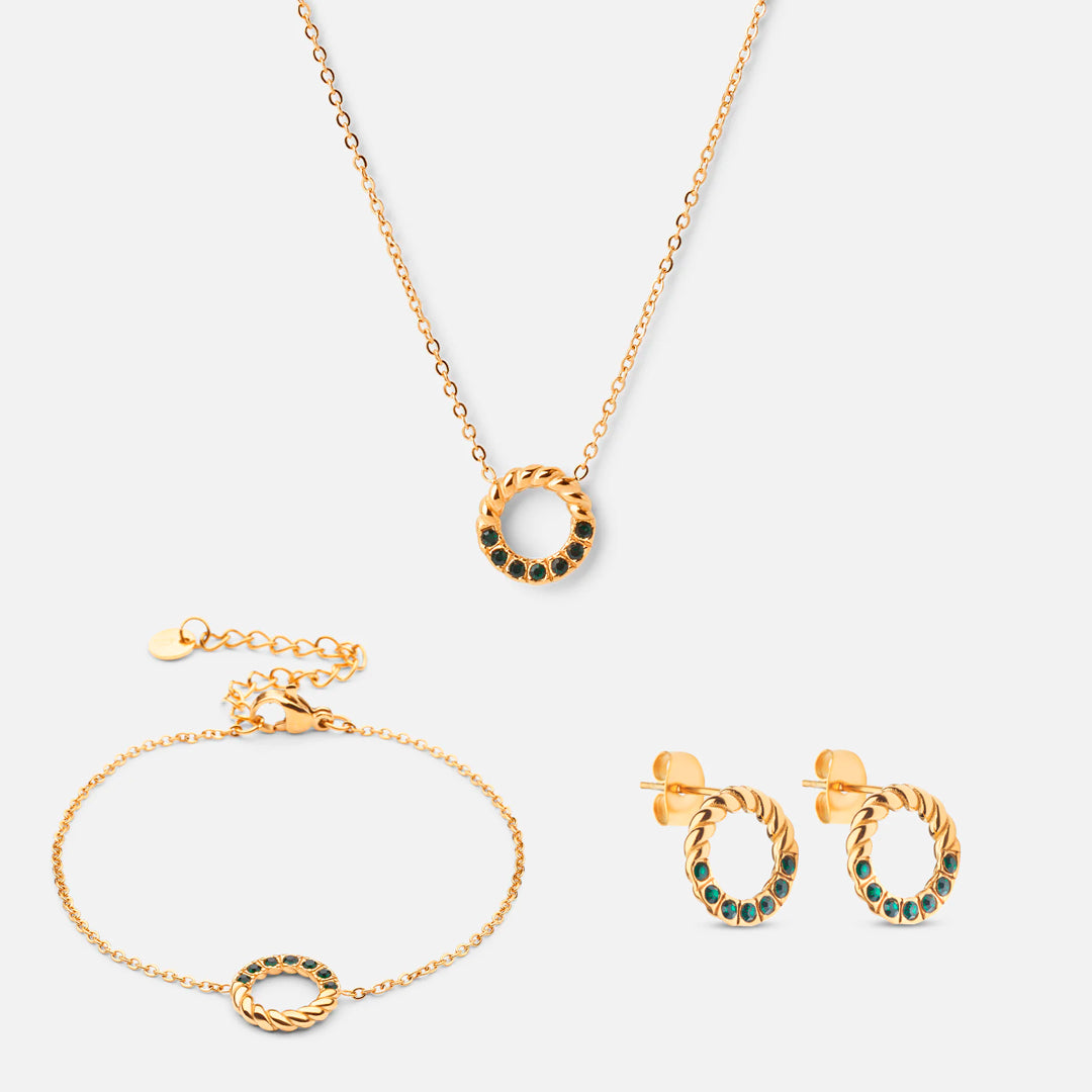 Twisted Green Zirkon Sæt 18k Guldbelagt