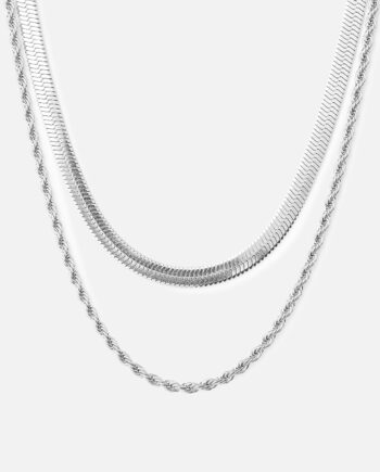 Twisted Rope   Flad Snake Halskæde Sølvfarvet