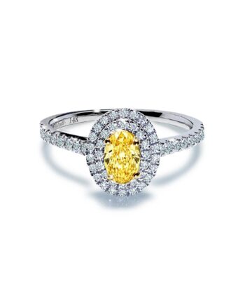 Bliss Gul Forlovelsesring Med Safir Og Dobbelt Diamant Halo