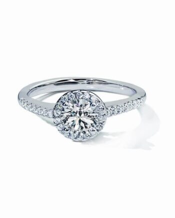 Casanova Forlovelsesring Med Hvid Rund Safir Og Diamant Halo