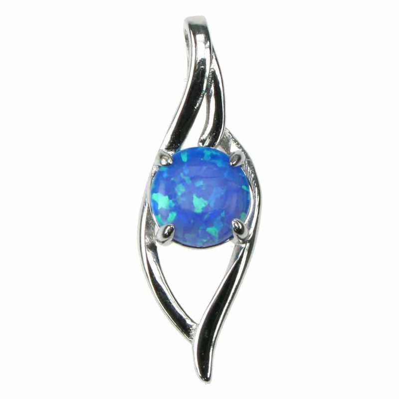 Blå Bølger Opal Smykke Vedhæng Med Blå Opal Sten  925 Sterling Sølv   Rhodium Belægning