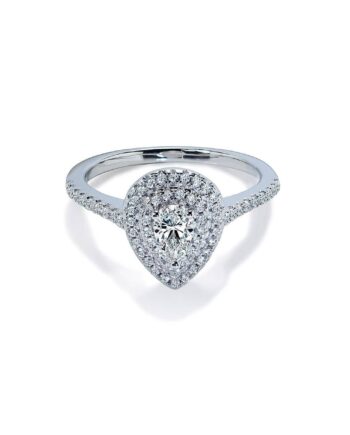Loving Dobbelt Diamant Halo Forlovelsesring Med Pæreformet Safir