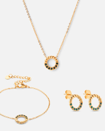 Twisted Green Zirkon Sæt 18k Guldbelagt