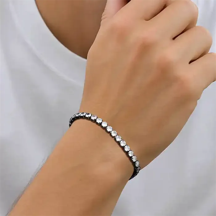 Black Crystal Flex Herrearmbånd Med Cz Sten