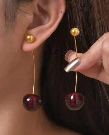 Cherry Drop ørering   Kirsebærdesign   Forgyldt ædelmetal    Stk