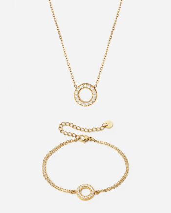 Circle Zirkon Halskæde 12mm  Armbånd 12mm 18k Guldbelagt