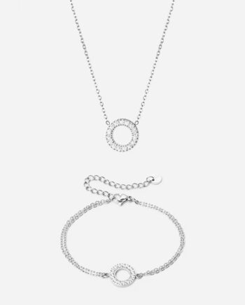 Circle Zirkon Halskæde 12mm  Armbånd 12mm Sølvfarvet