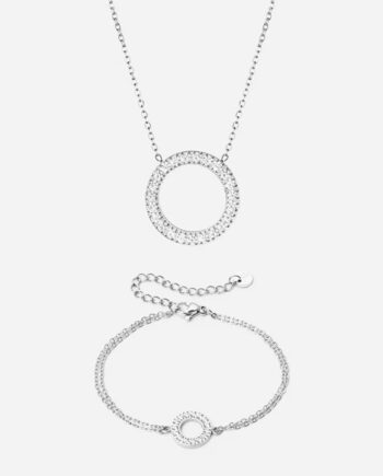 Circle Zirkon Halskæde 20mm   Armbånd 12mm Sølvfarvet