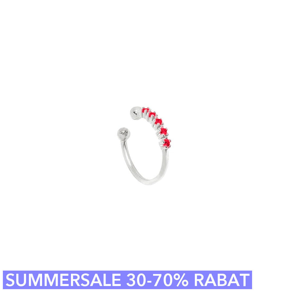 Cuff ørering Quintet Onesize Regulerbar Størrelse Sterling Med Røde Zirkoner