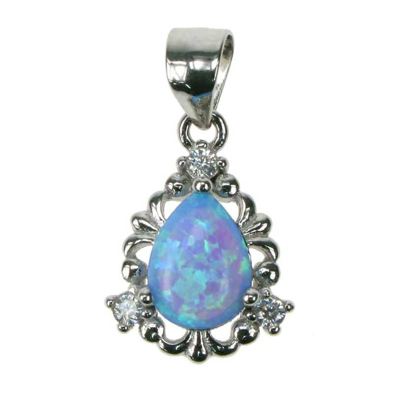 Dråbe Opal Smykke Vedhæng Med Blå Opal Sten  925 Sterling Sølv  Zirkonia   Rhodium Belægning