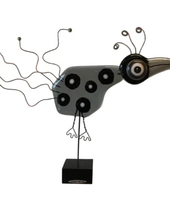 Glasfugl Med Dots Sort Og Grå  Højde Ca  14 Cm  Håndlavet Glasfigur  Gaveide Med Hurtig Levering