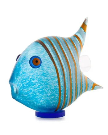Glaskunst Flot Blå Fisk  Fantastisk Glasskulptur Fra Borowski  Højde 36 Cm