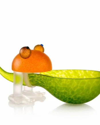Glaskunst Frø Skål   Limegrøn Og Orange  Længde 33 Cm  Fantastisk Smuk Til Pynt På Bordet Fra Talentfulde Borowski