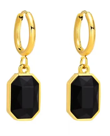 Golden Black Crystal Hoop ørering   Forgyldt Creol Med Sort Sten