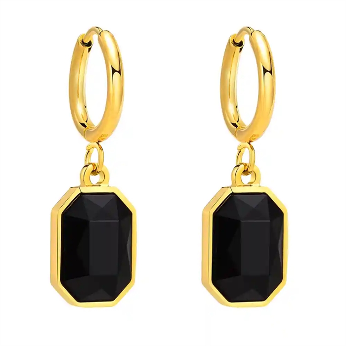 Golden Black Crystal Hoop ørering Forgyldt Creol Med Sort Sten