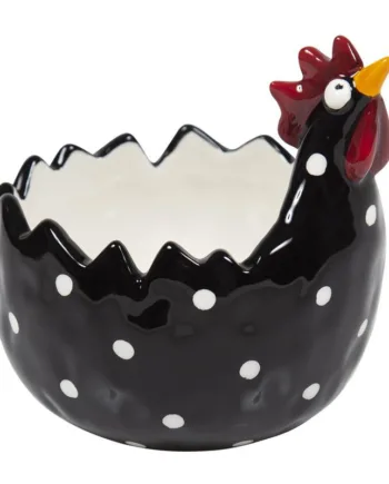 Høne Skål   Sort Med Hvide Prikker  Højde 11 Cm  Designer Ruth Vetter Fra Svenske Nääsgränsgården