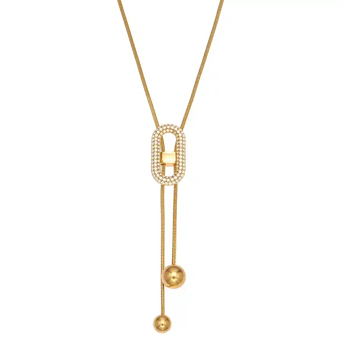 Justebar Gold Link Halskæde Zircon Detail