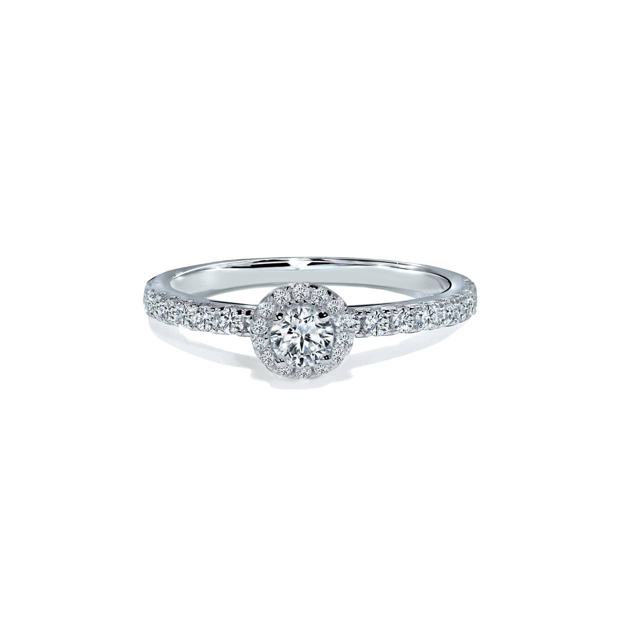 Klassisk Rund Halo Forlovelsesring   Hvidguld Med Diamantbånd