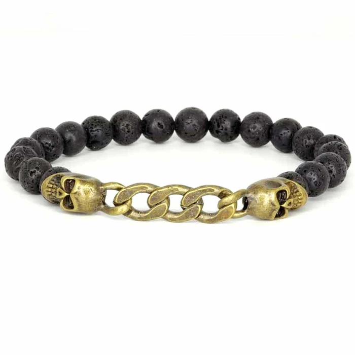 Lava Perlearmbånd Med Skull Bronze