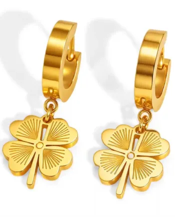Lucky Clover Hoop ørering   Forgyldt Firkløver  Pr  Stk