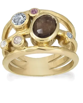 Rabinovich Forgyldt Ring Med Farvede Sten Glam Størrelse 52
