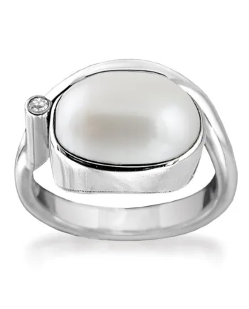 Rabinovich Oxyderet Sølv Ring Med Stor Perle  Majestic White Str  52-62  Størrelse 52