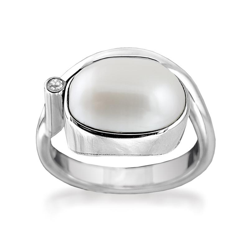 Rabinovich Oxyderet Sølv Ring Med Stor Perle  Majestic White Str  52-62  Størrelse 52