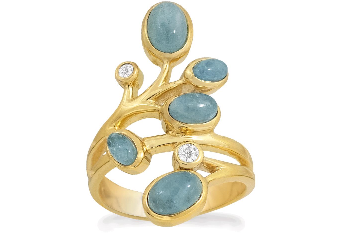 Rabinovich Ring Forgyldt Med Aquamarin Azure Størrelse 52