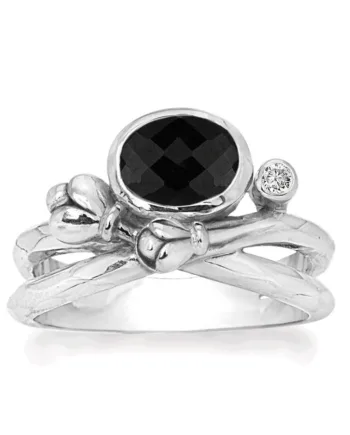 Rabinovich Sølvring Med Sort Spinel Flourish Størrelse 53