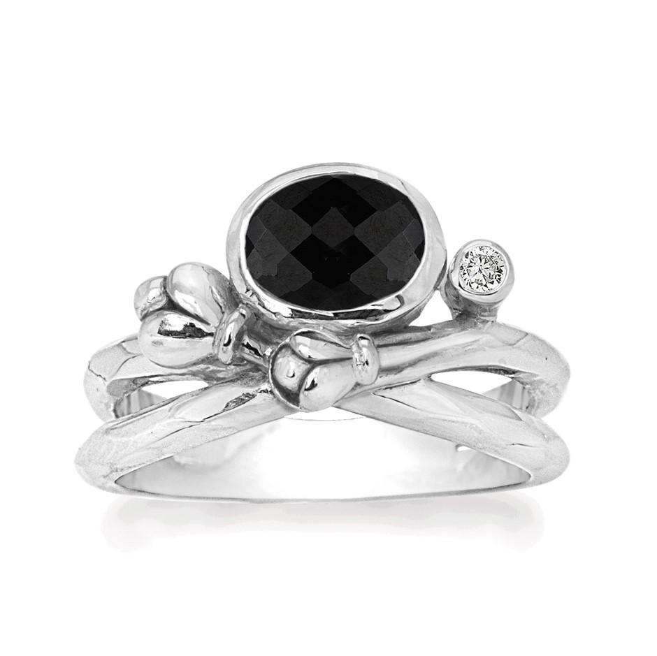 Rabinovich Sølvring Med Sort Spinel Flourish Størrelse 53