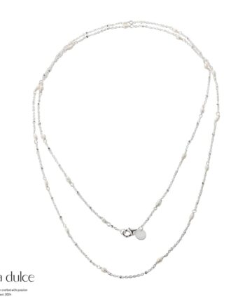 Rice Dots Long Necklace   Silver