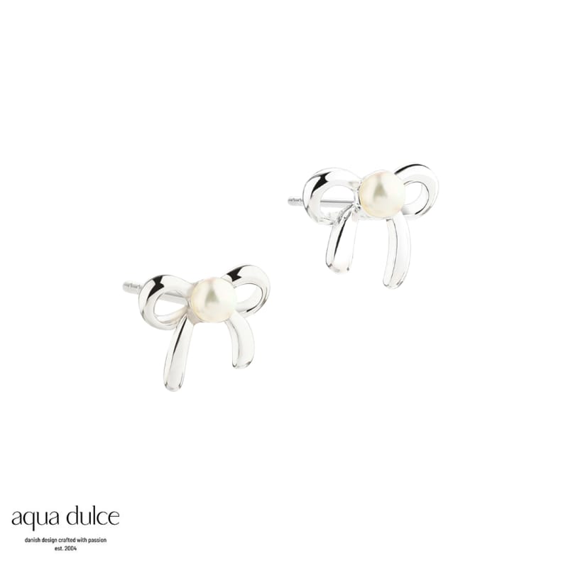 Simple Bow Pearl   Silver