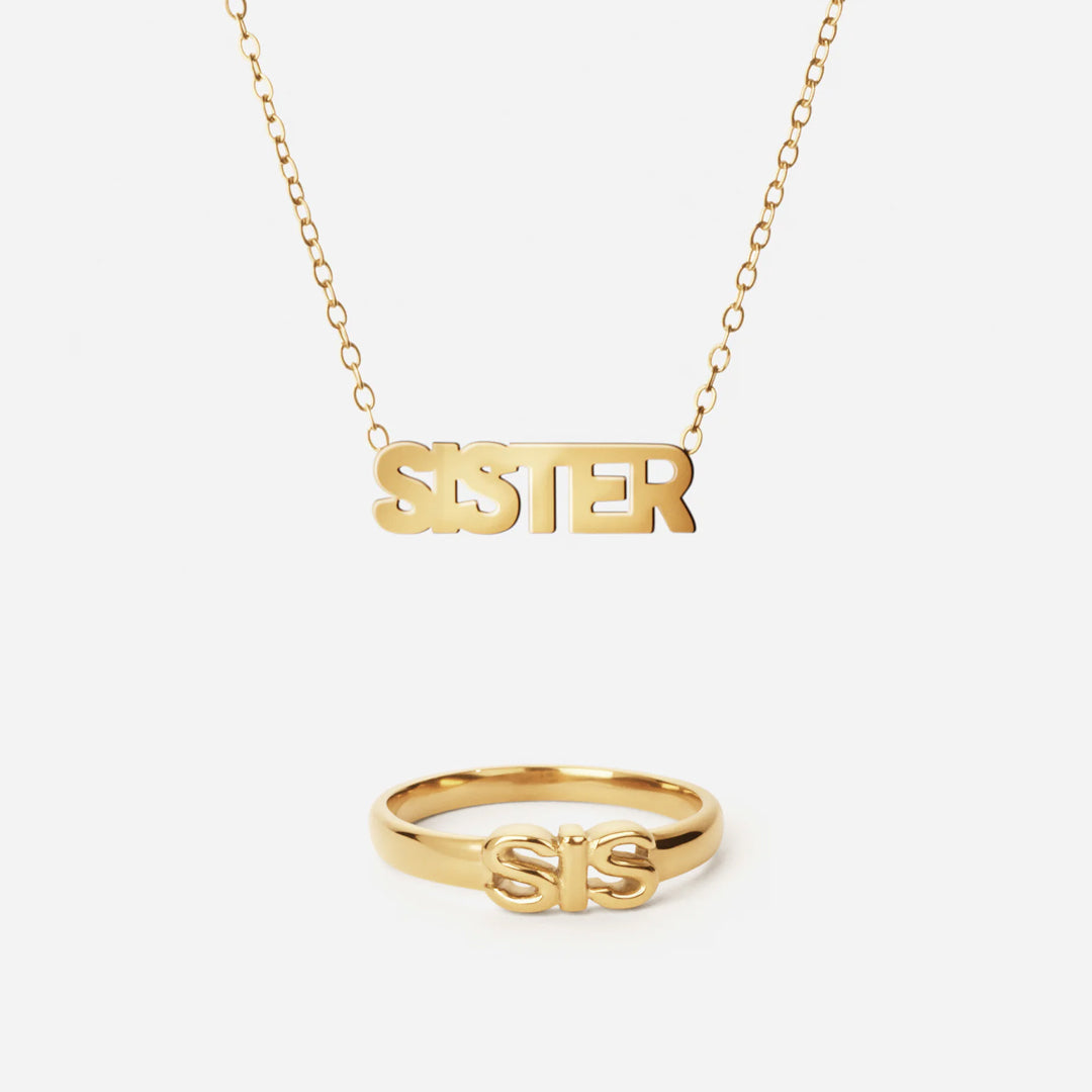 Sister Halskæde   Sis Ring 18k Guldbelagt