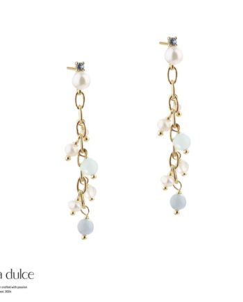 Sky Blue Chain Earring   Golden